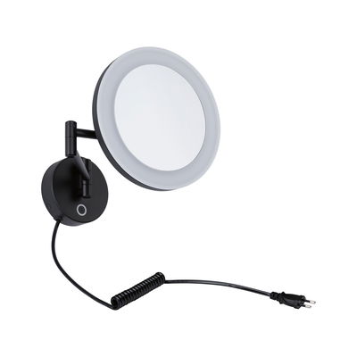Applique murale noire avec miroir rond éclairé et bras flexible, lampe miroir LED