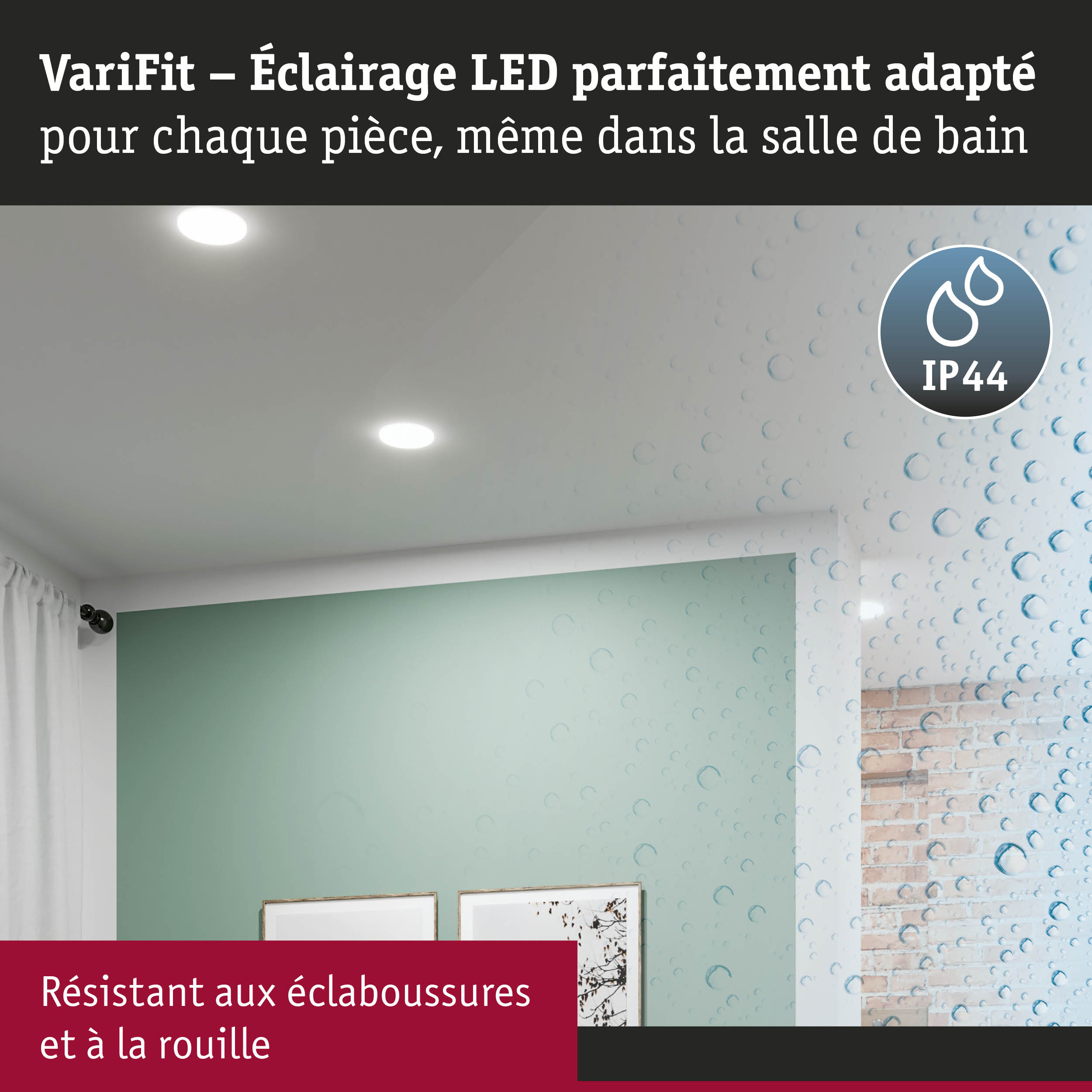 VariFit éclairage LED encastré IP44, résistant aux éclaboussures et à la rouille pour salle de bain