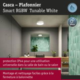 Plafonnier Casca blanc avec protection IP44 pour salle de bain et salon, éclairage intelligent RGBW blanc réglable