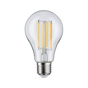 Klassische LED-Glühbirne mit transparentem Glas und gelben Filamenten für energiesparende Beleuchtung