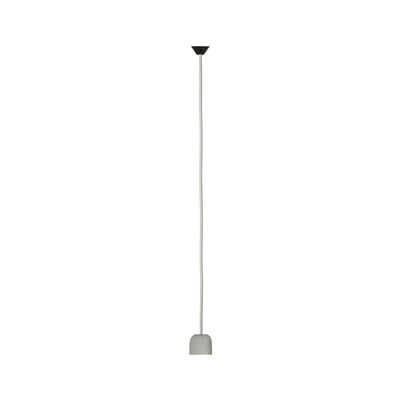 Minimalist pendant light in grey concrete with white cord for modern interior lighting