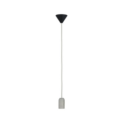 Minimalist pendant light in grey concrete with black ceiling mount for modern interior lighting