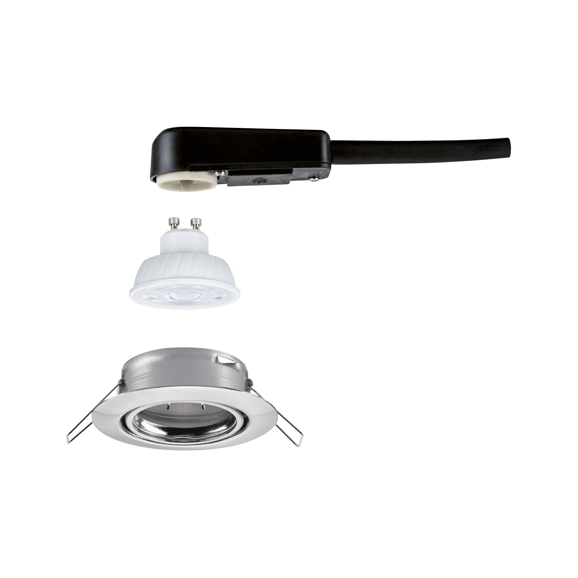 Black plastic connector with white lamp socket for LED recessed spotlight lighting