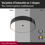 Plafonnier avec bord noir et lumière blanc chaud, variation d'intensité en 3 étapes via interrupteur traditionnel