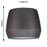 Grauer moderner Deckenleuchtenaufsatz aus Metall mit 280 mm Durchmesser und 230 mm Höhe