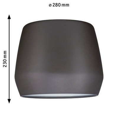 Black plastic ceiling light with 280 mm diameter and 230 mm height for modern room lighting