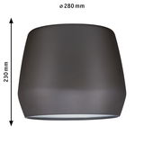 Grå moderne metal loftlampeafdækning med 280 mm diameter og 230 mm højde