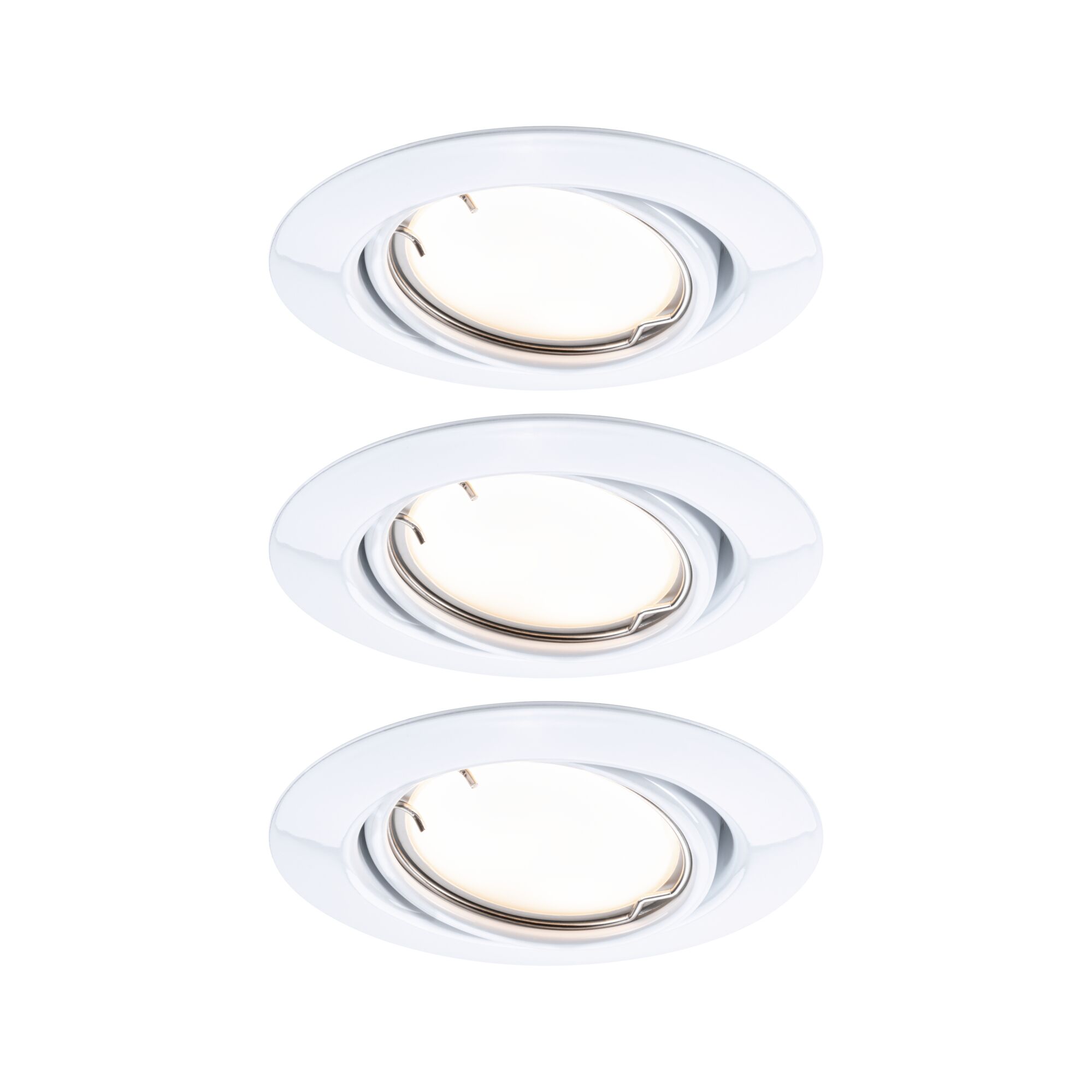 Trois spots encastrés blancs en plastique avec tête orientable pour un éclairage LED flexible