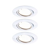 Three white plastic recessed spotlights with adjustable heads for flexible LED lighting solutions