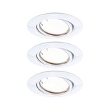 Three white plastic recessed spotlights with adjustable heads for flexible LED lighting solutions