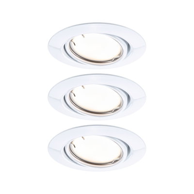 Three white plastic recessed spotlights with adjustable heads for flexible LED lighting solutions
