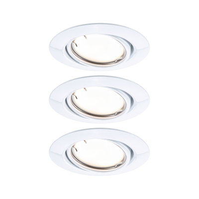 Three white plastic recessed spotlights with adjustable heads for flexible LED lighting solutions