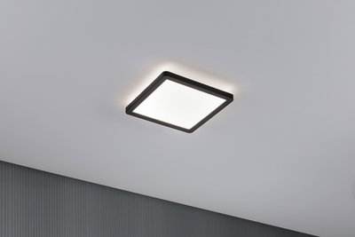Modern square LED ceiling light with black frame and warm white light for living spaces