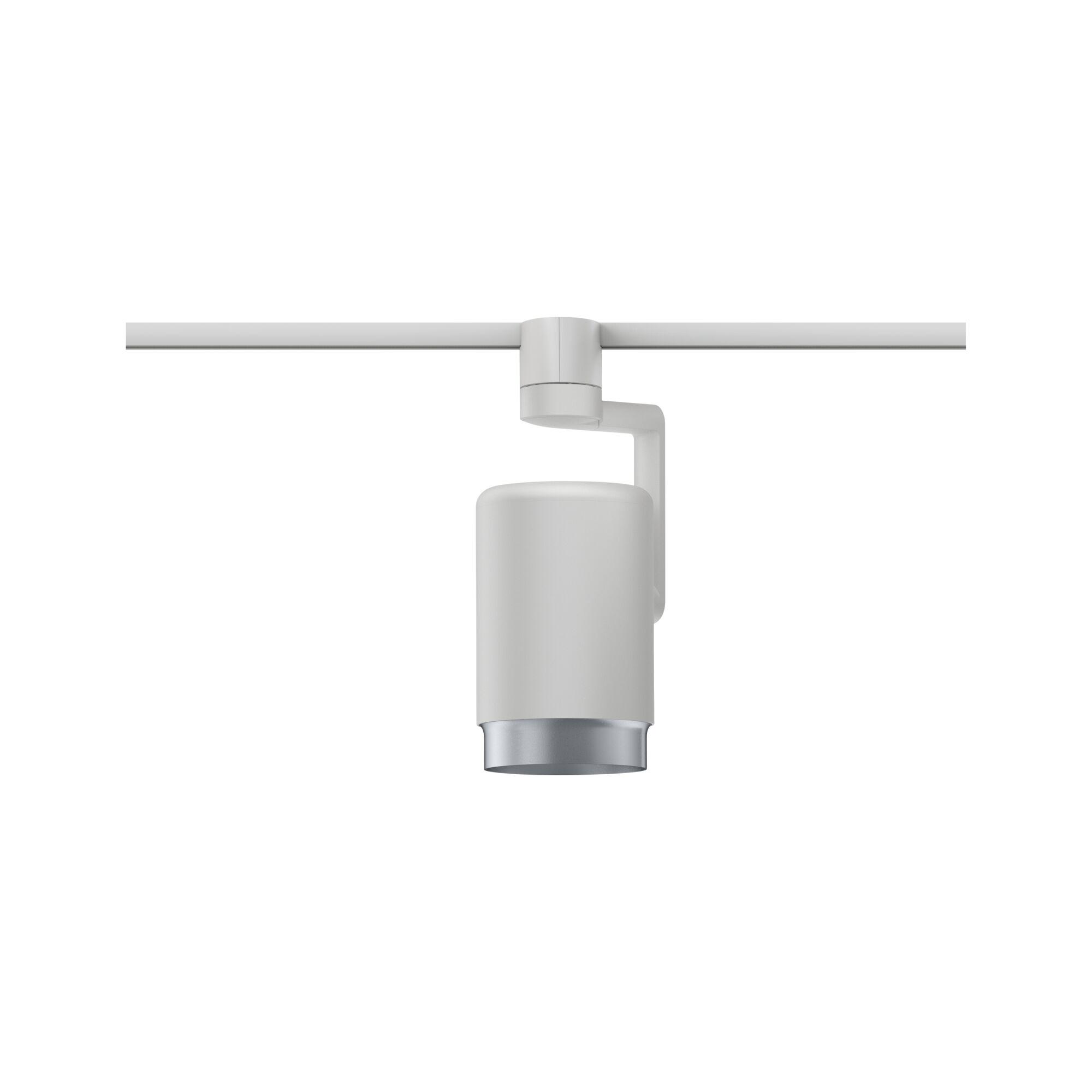 Moderne witte metalen LED-spot met zilveren rand voor railsverlichtingssystemen