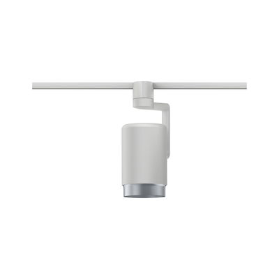 Moderne witte metalen LED-spot met zilveren rand voor railsverlichtingssystemen