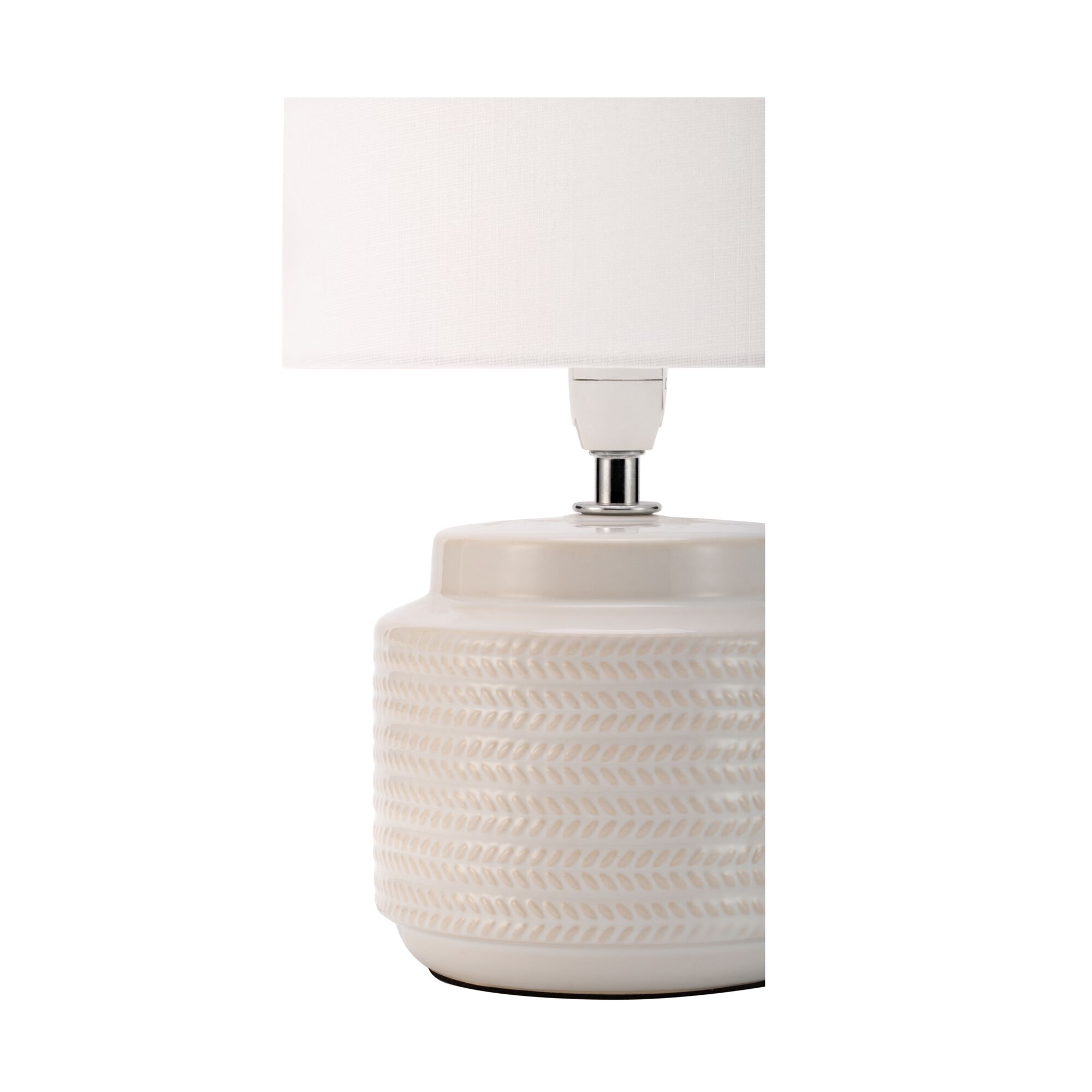 Lampe de table avec base en céramique crème et abat-jour en tissu blanc pour une lumière d'ambiance