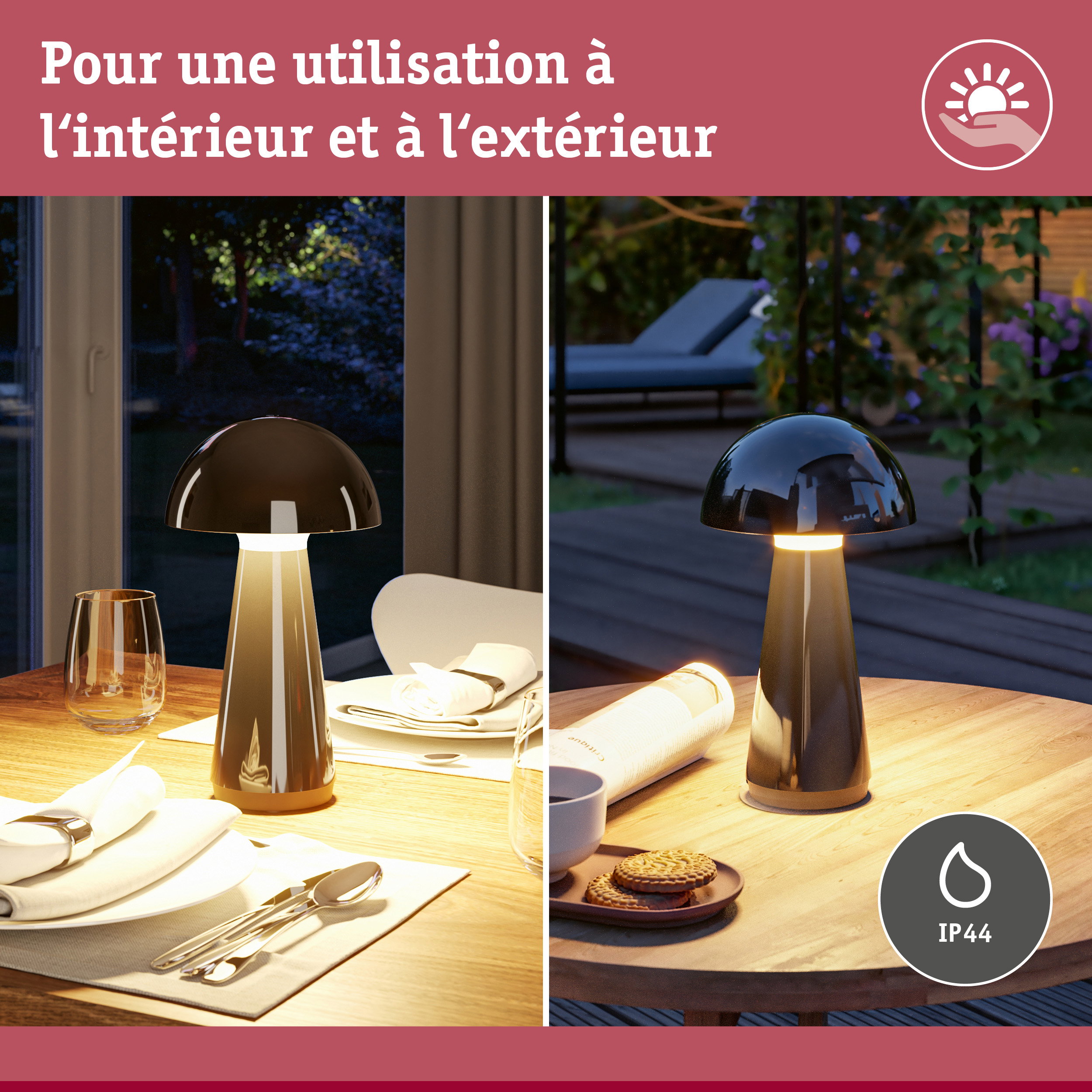 Lampe de table noire moderne en métal avec indice IP44 pour usage intérieur et extérieur