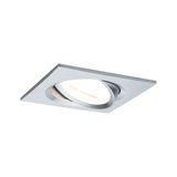 Quadratischer Einbaustrahler aus gebürstetem Aluminium in Silber mit schwenkbarem Spot für LED-Beleuchtung
