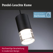 Schwarze Pendel-Leuchte Kame mit Glasdiffusor für Badezimmerbeleuchtung im modernen Design