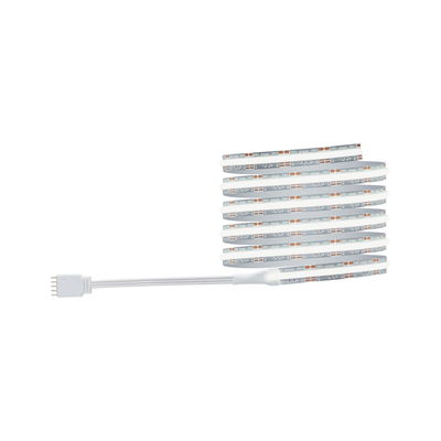 Flexible LED strip with white cable and 4-pin connector for modern indoor lighting accents