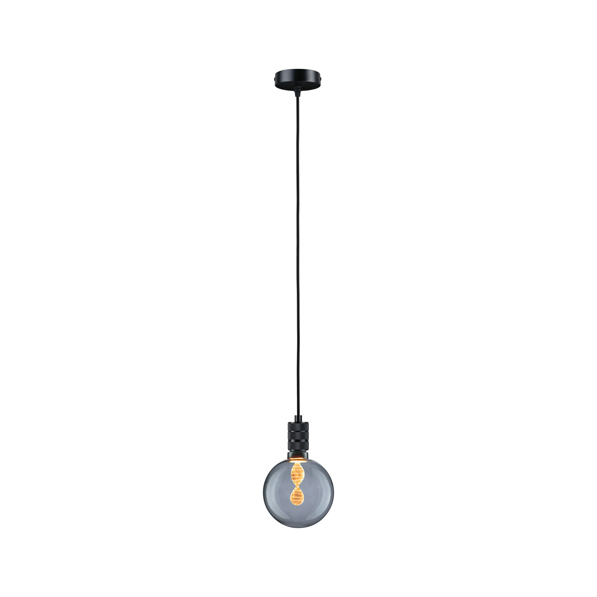 Modern pendant light with black cord and smoked glass globe for stylish home lighting