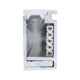 Cross-section of silver aluminum profile with five gold contacts for LED lighting system.