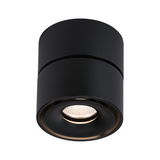 Black round metal LED ceiling light with warm white illumination for modern interiors