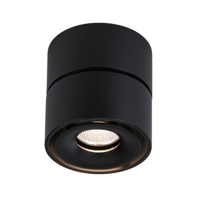 Black round metal LED ceiling light with warm white illumination for modern interiors