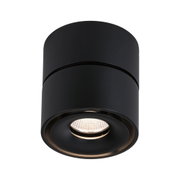 Black round metal LED ceiling light with warm white illumination for modern interiors