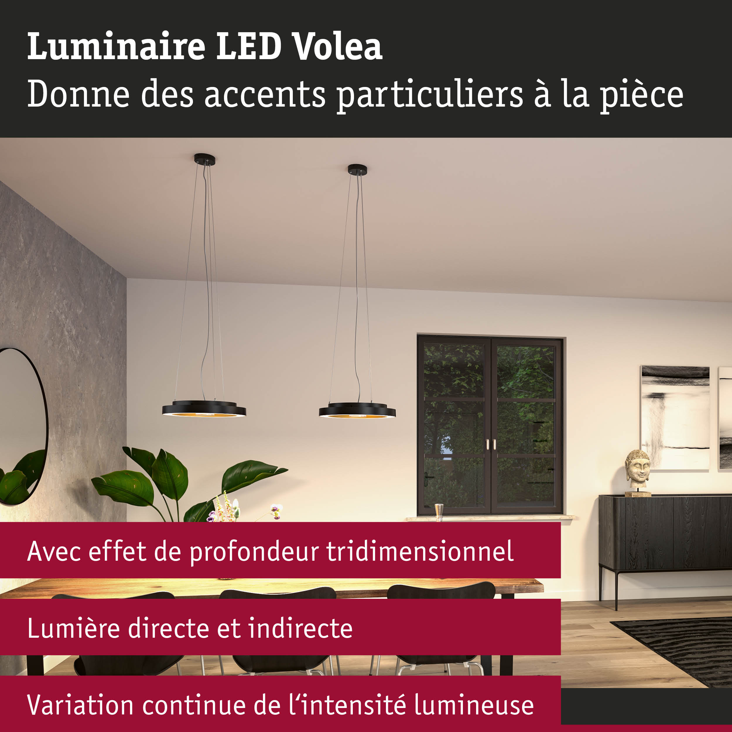 Plafonnier LED Volea 3000K 1300lm 230V 4W / 18,5W gradable Noir/Doré/Argent