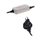White LED driver housing with black power cable and Euro plug for LED lighting systems