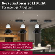 Nova Smart recessed LED light with black housing and white lamp for intelligent home lighting