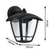Black outdoor wall lamp made of metal with clear glass, measuring 225x190x164 mm for garden lighting