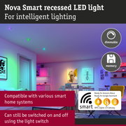 Nova Smart dimmable recessed LED light in modern living room with colorful smart lighting system