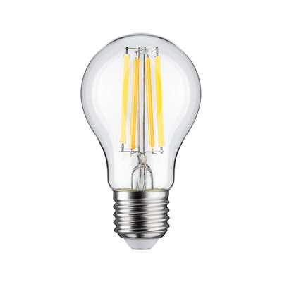 Klassisk LED-pære med klart glas og gule filamenter, energibesparende belysningsløsning