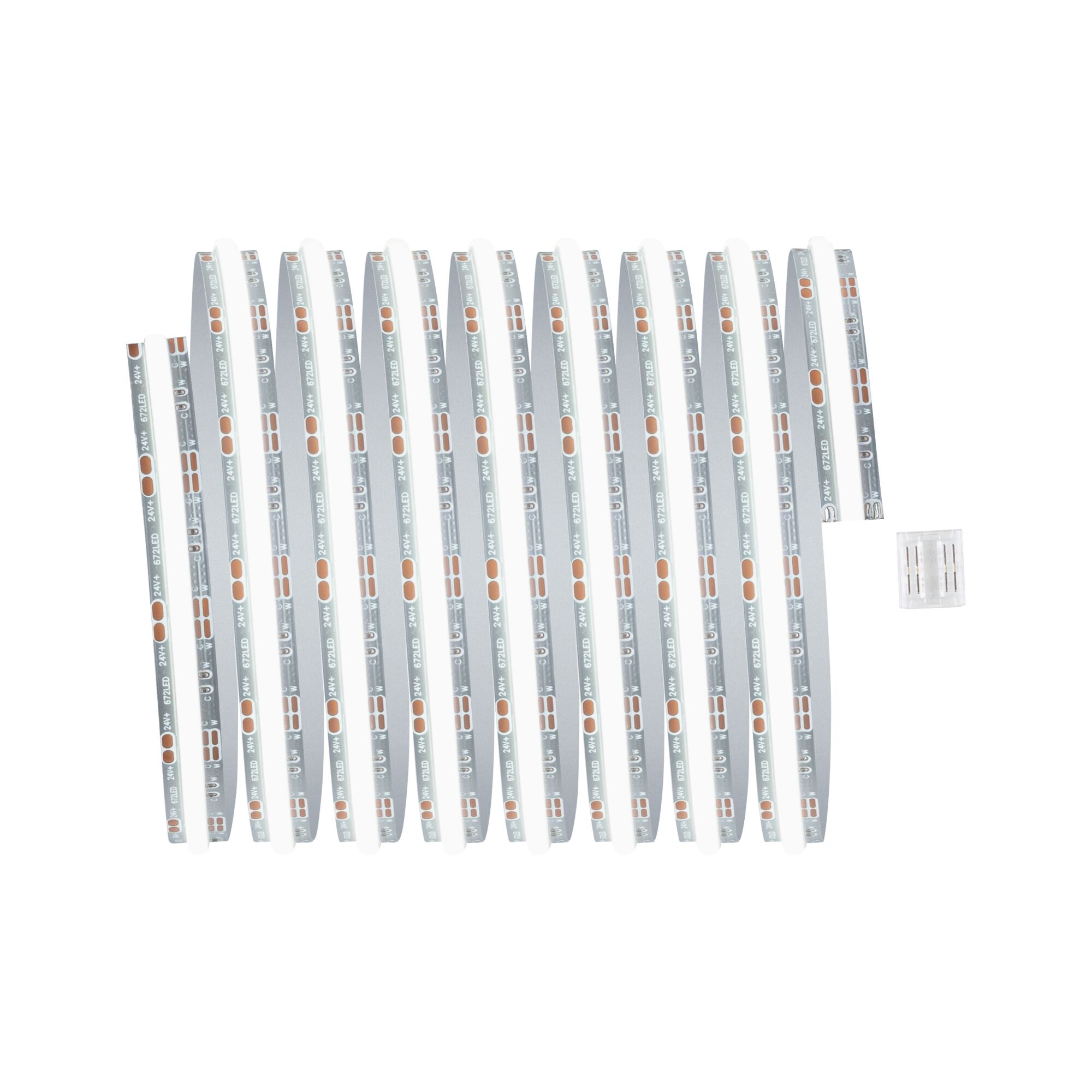Flexible white LED strip with transparent connector for energy-efficient lighting accents