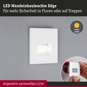 Weiße LED-Wandeinbauleuchte Edge mit warmweißem Licht für mehr Sicherheit in Fluren und Treppen
