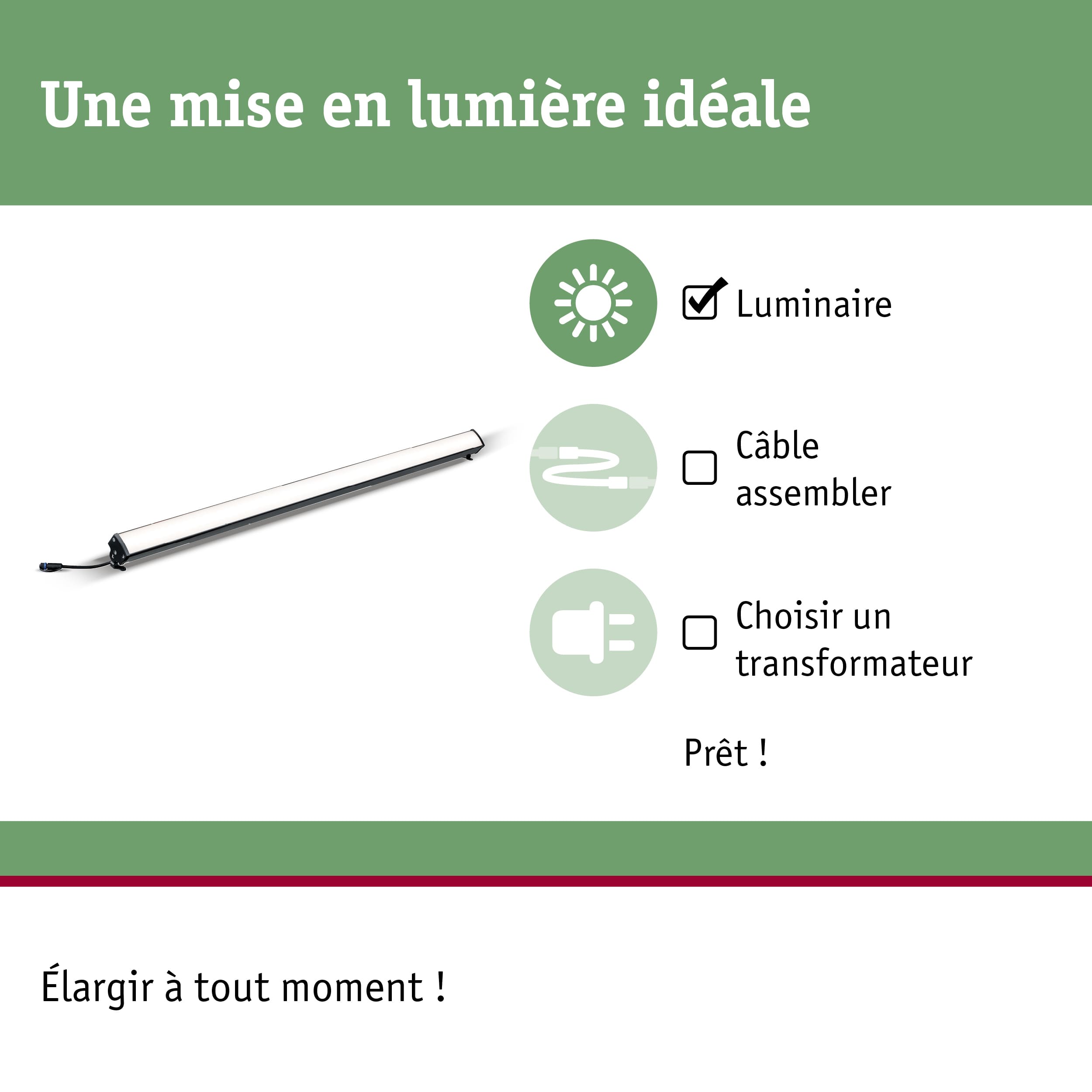 Luminaire LED blanc fin avec connexion simple, idéal pour des solutions d'éclairage flexibles