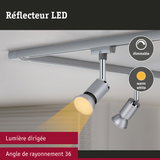 Spot LED dimmable en métal gris avec lumière blanc chaud et angle de rayonnement de 36 degrés