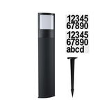 Black metal LED path light with white diffuser and number stickers for outdoor lighting