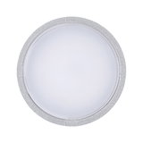 Round ceiling light with silver frame and milky plastic diffuser for indoor lighting