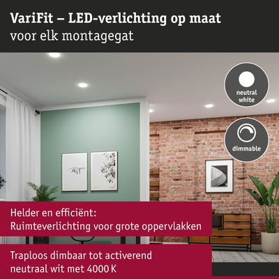 Moderne dimbare LED-verlichting in neutraal wit voor grote ruimtes met bakstenen muur en planten
