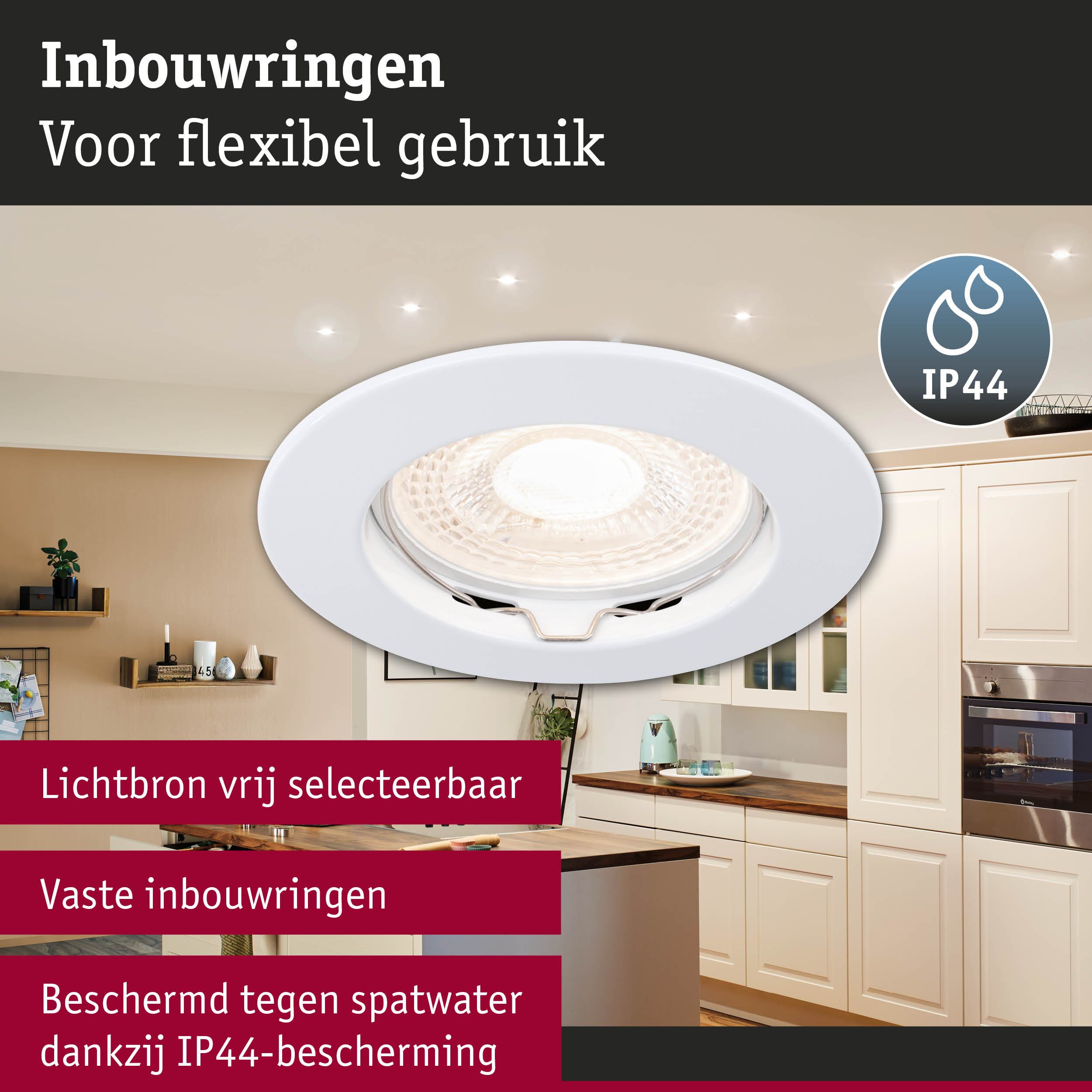Premium Inbouwlamp IP44 rond 79mm GU5,3 max. 50W 230/12V dimbaar Wit