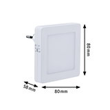 Weißes quadratisches LED-Nachtlicht mit Schalter und Maßen 80x80x58 mm für Steckdose