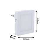 Weißes quadratisches LED-Nachtlicht mit Schalter und Maßen 80x80x58 mm für Steckdose