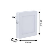 Weißes quadratisches LED-Nachtlicht mit Schalter und Maßen 80x80x58 mm für Steckdose