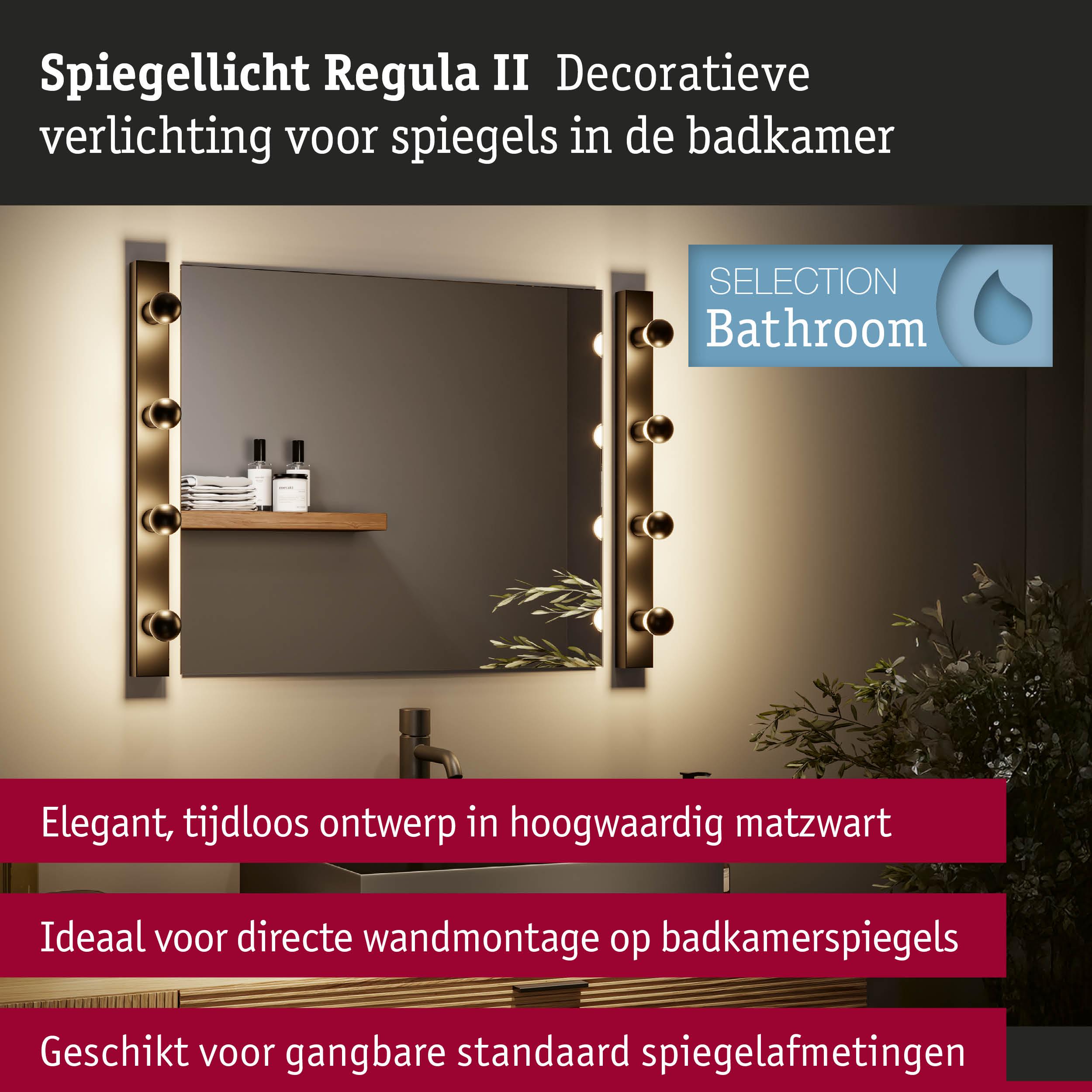 Set LED-spiegellamp Regula II Inclusief fluorescentielampen 4-vlammig IP44 E14 2700K 4x470lm 230V 4x4,5W dimbaar Zwart/Kopspiegel zwart mat