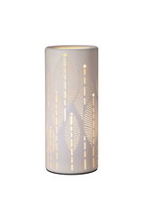 White ceramic table lamp with delicate leaf patterns and warm light for cozy ambient lighting