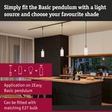 Modern kitchen with Basic Pendulum pendant lights in white glass and black cable over wooden island