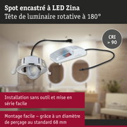 Spot encastré LED Zina avec tête rotative à 180° et CRI supérieur à 90, installation facile